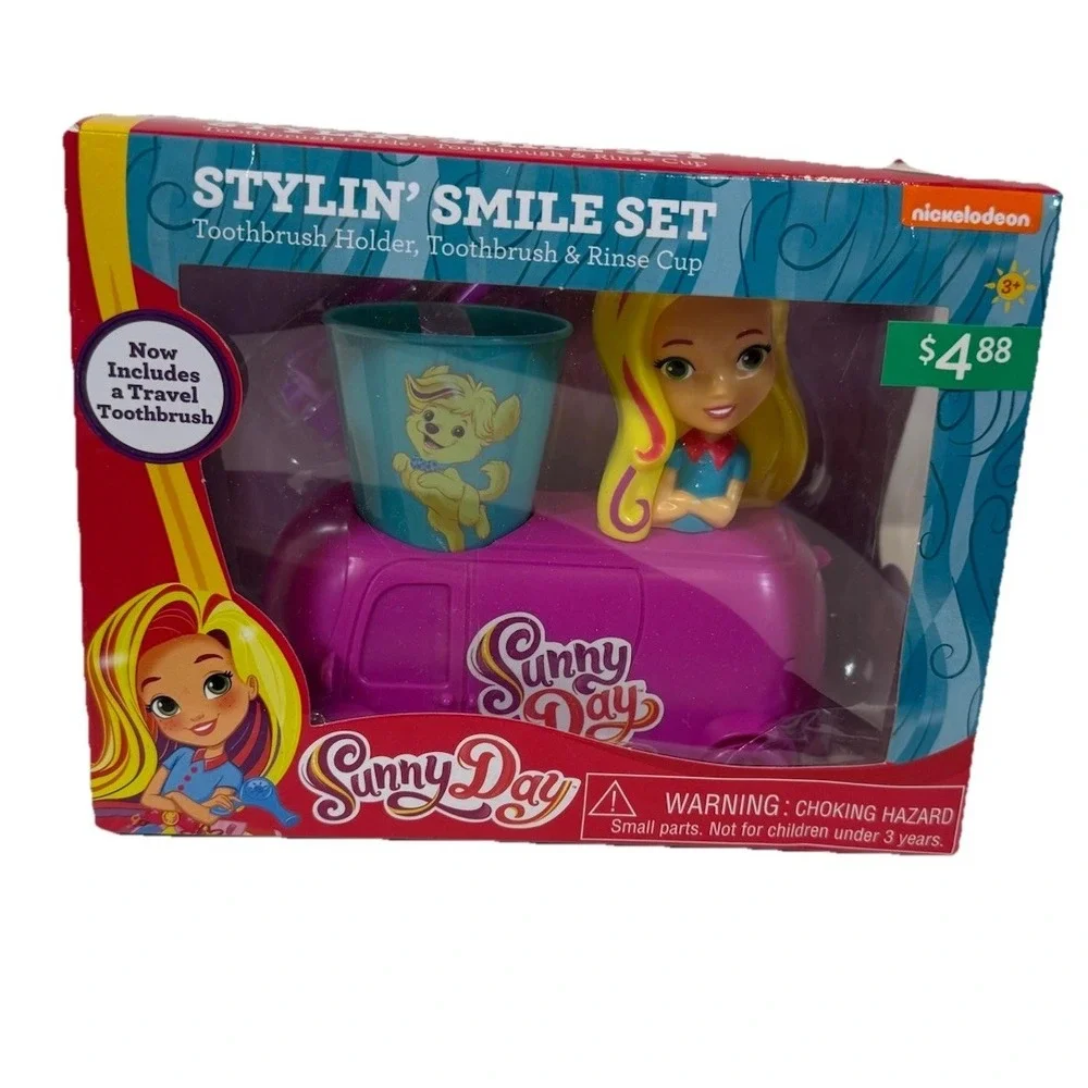 Nickelodeon NIB Sunny Day Stylin' Smile Set Toothbursh Holder & Rinse Cup